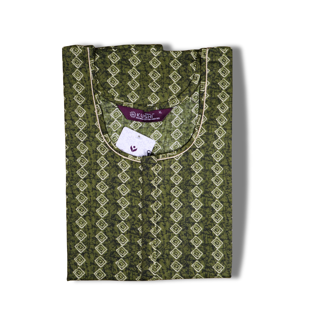 Maroon Geometric Print Cotton Nighty