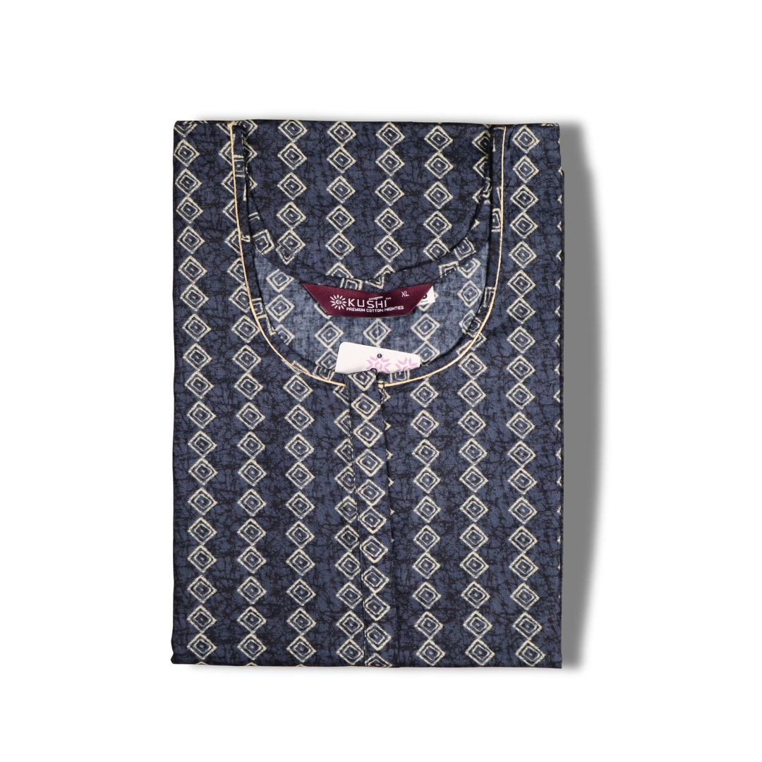 Maroon Geometric Print Cotton Nighty