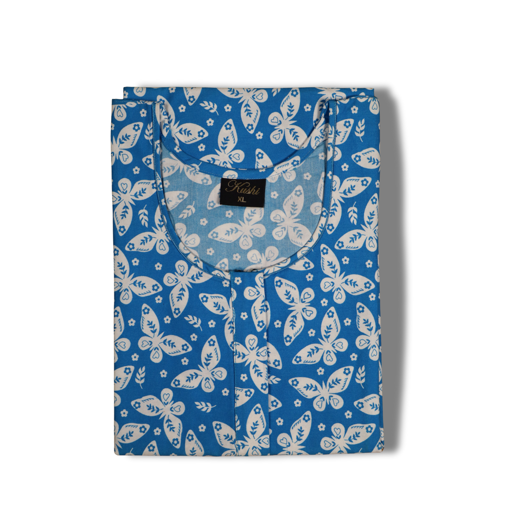 Premium Cotton Red Nighty – White Leaf Floral Print