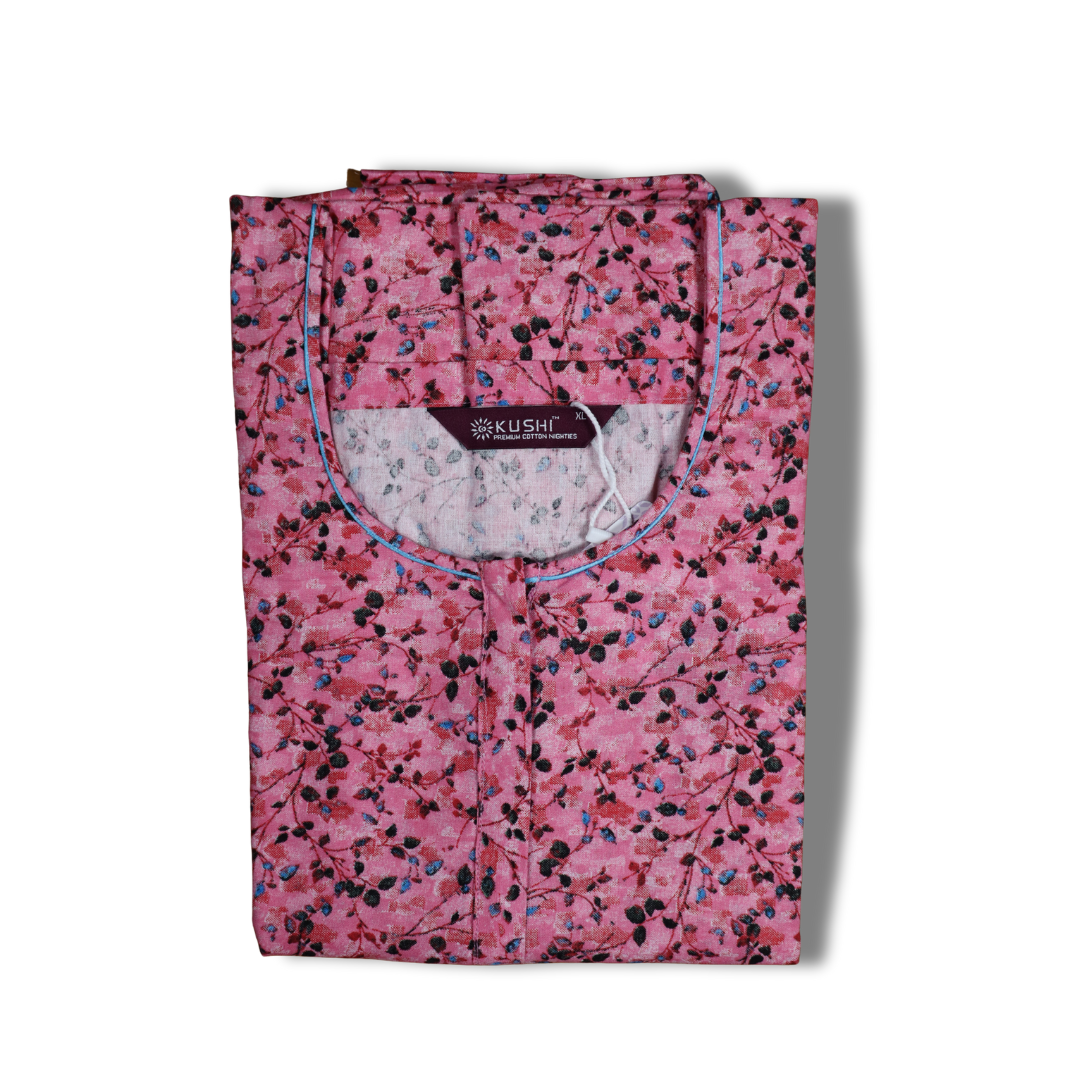 Premium Cotton Sky Blue Nighty – All Over Floral Print