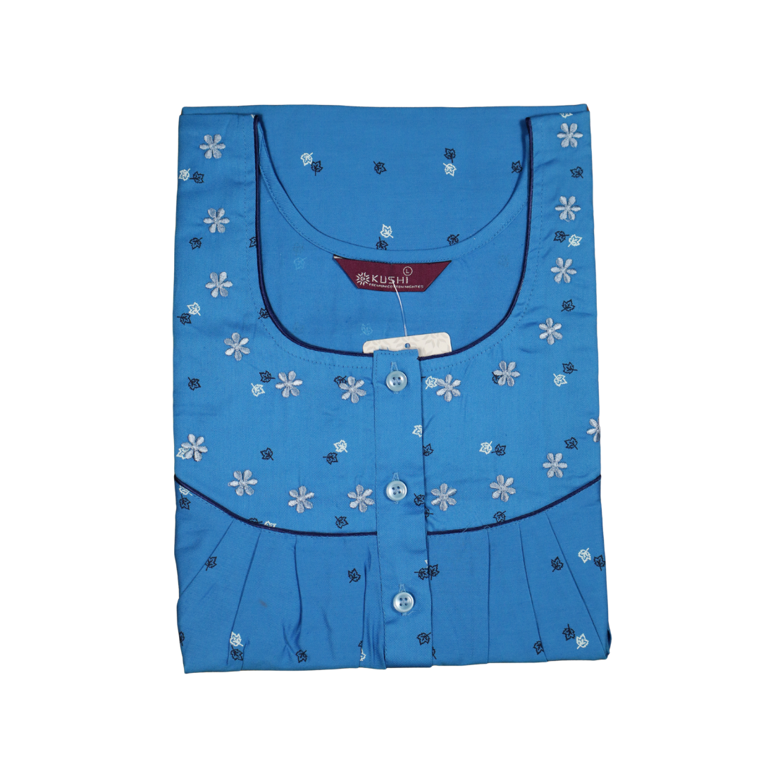 Red Floral Embroidered Cotton Nighty
