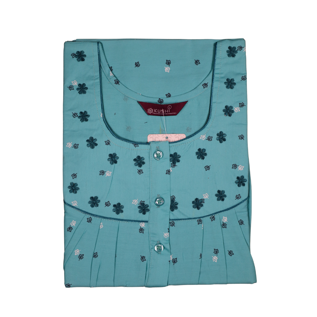 Red Floral Embroidered Cotton Nighty