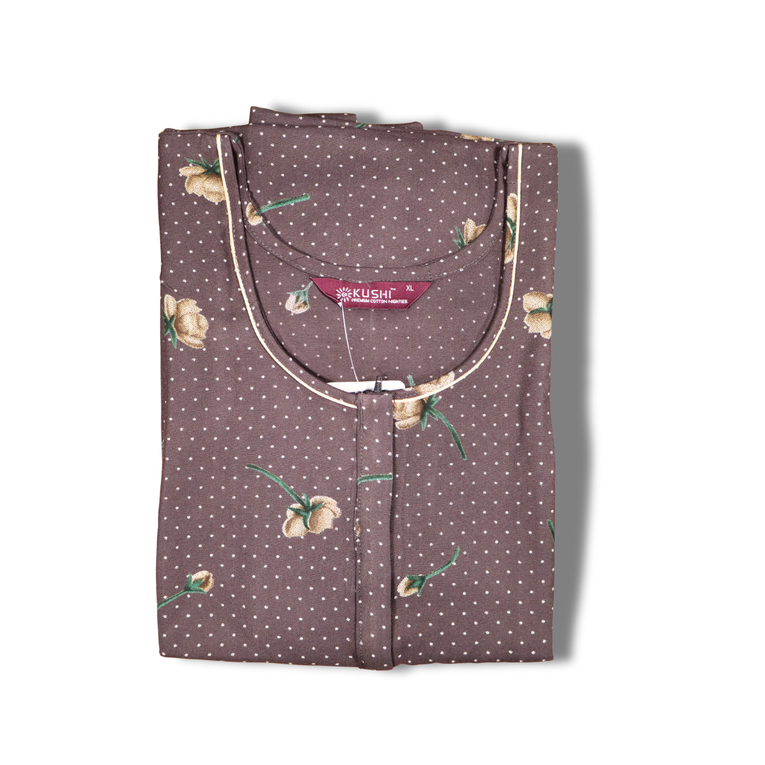 Women’s Brown Floral Printed Cotton Nighty