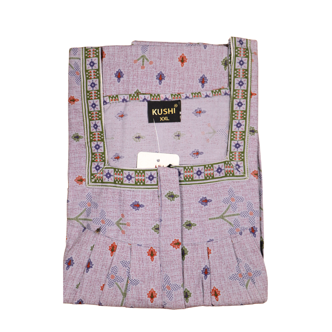 Light Peach Cotton Nighty with Orange Border Detailing
