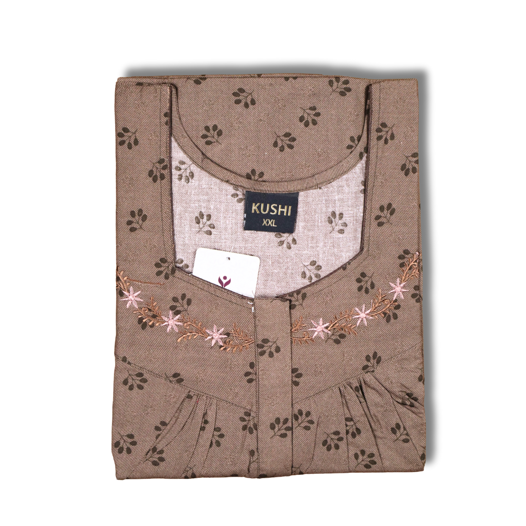 Elegant Teal Blue Cotton Nighty with Subtle Floral Prints