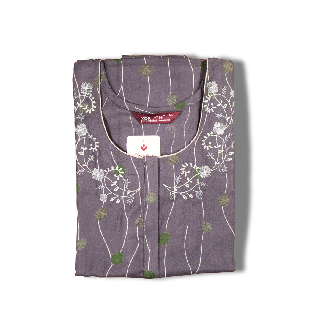 Premium Embroidered Green Floral Nighty