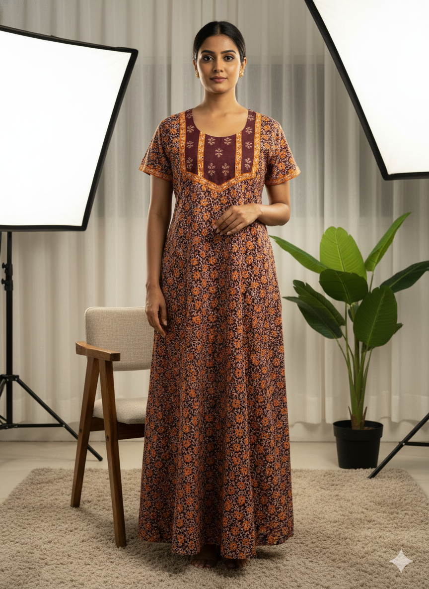 Brown Color White and brown color printed flowers