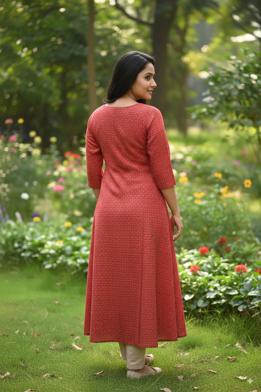 Premium Cotton Kurti with Elegant Printed Design – Red