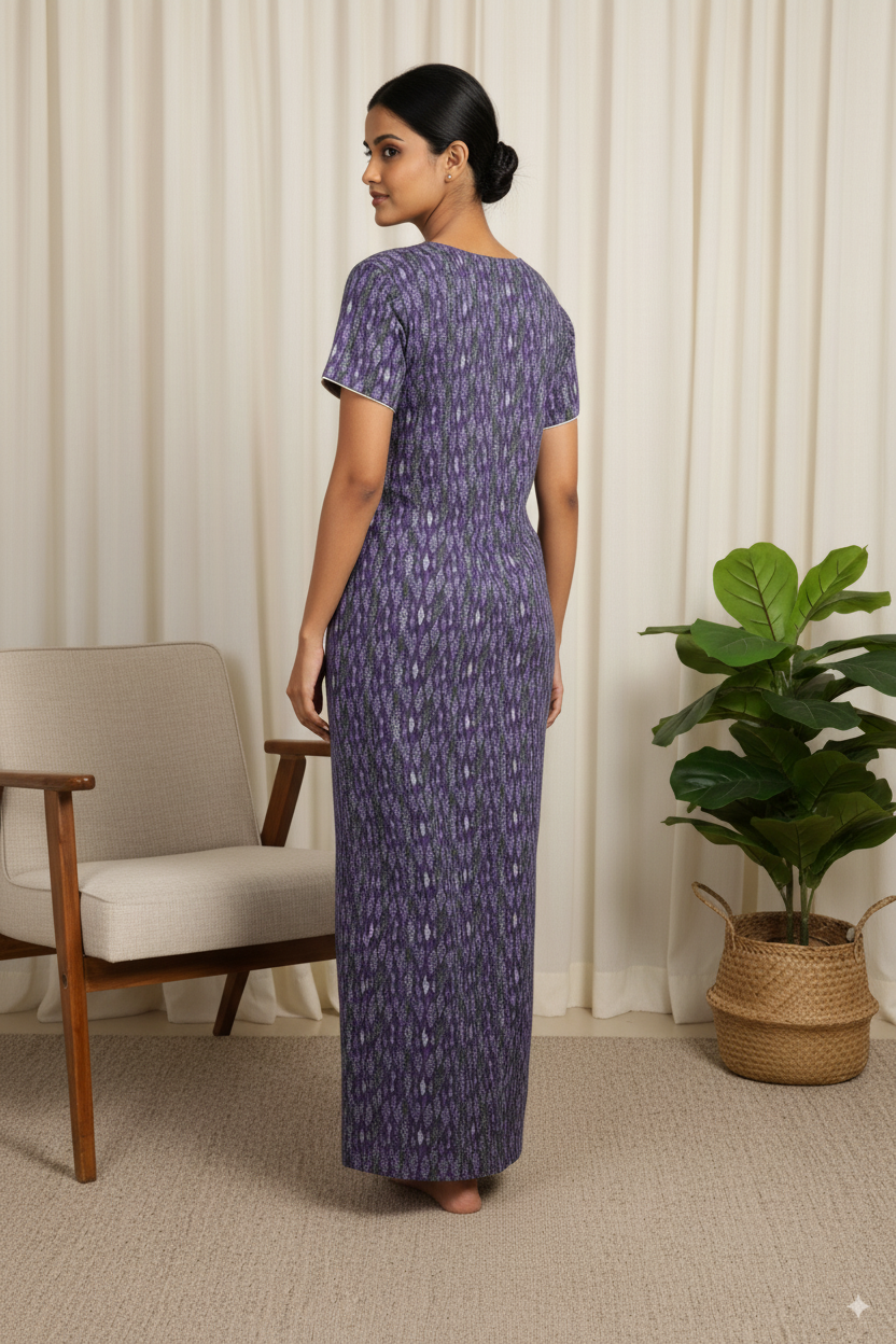 Purple Ikat Printed Cotton Nighty