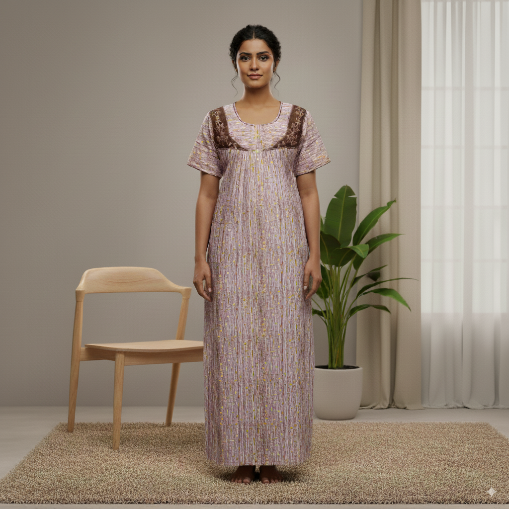 Elegant Striped Floral Satin Nightgown