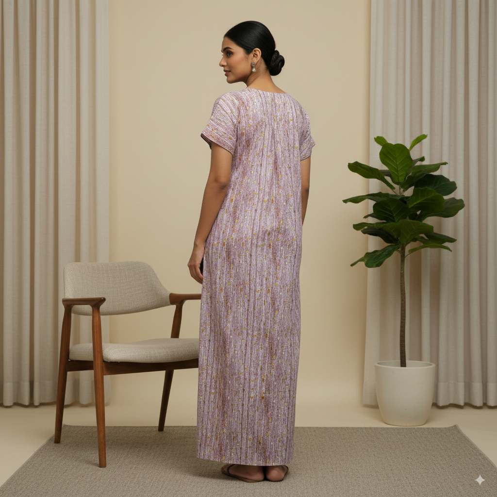 Elegant Striped Floral Satin Nightgown