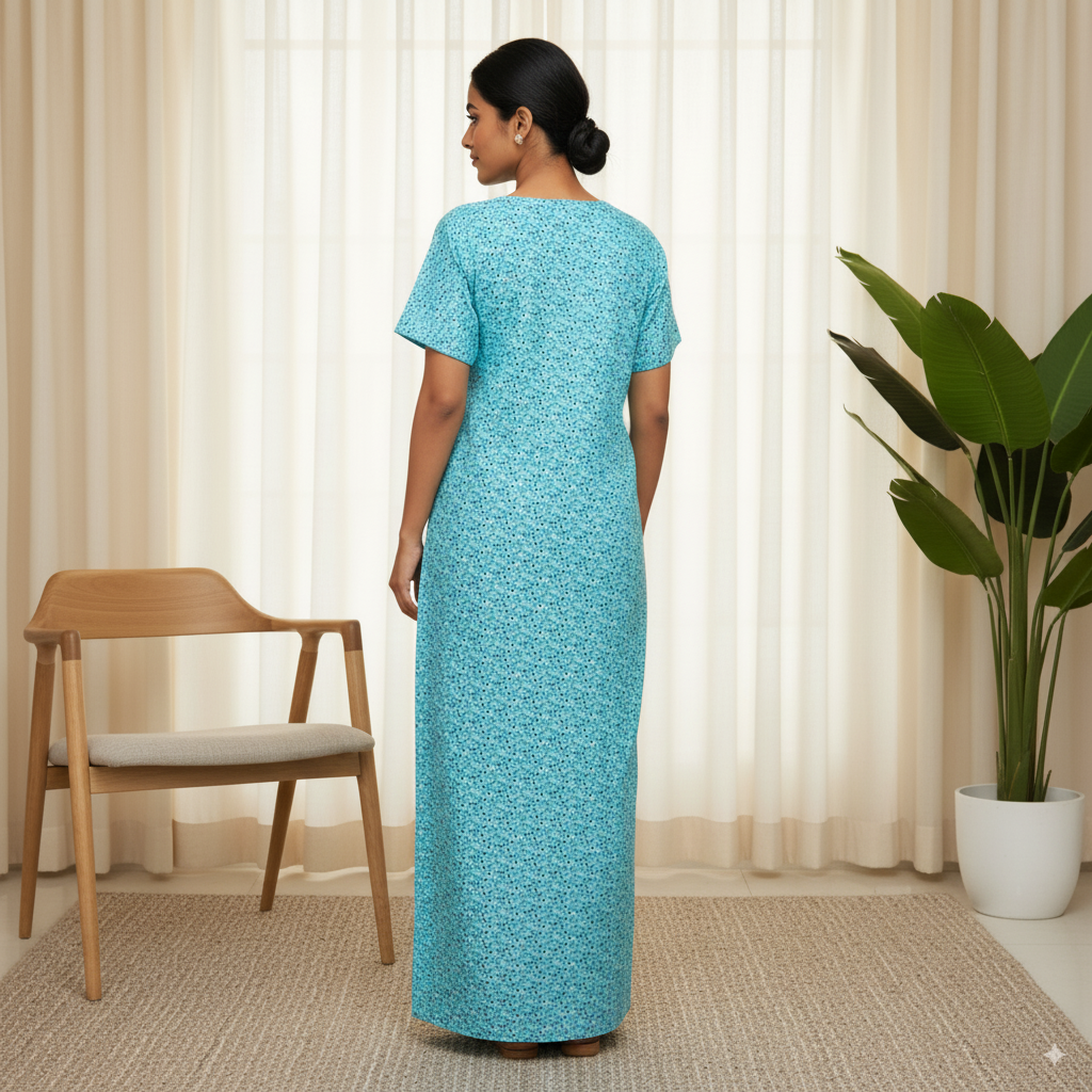Satin Printed Kaftan – Aqua Blue