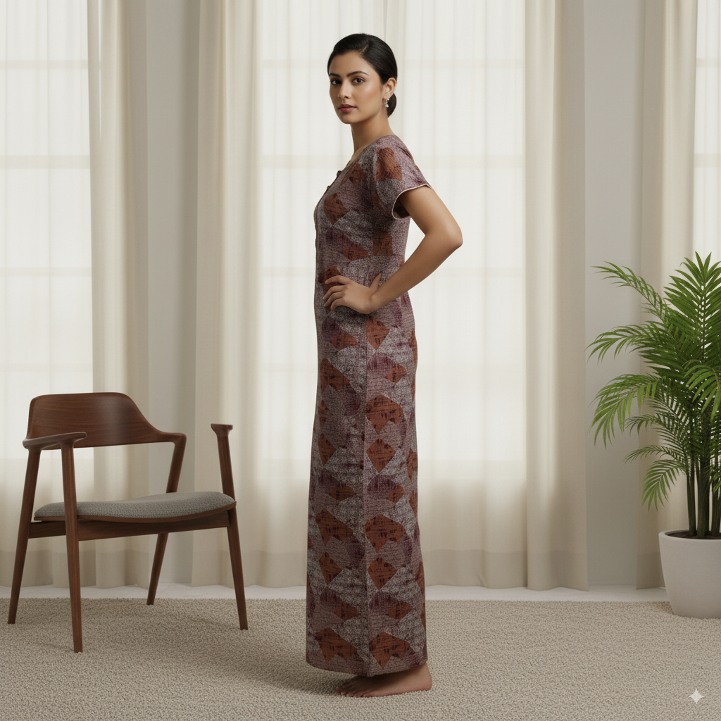 Rust & Maroon Diamond Pattern Cotton Nighty