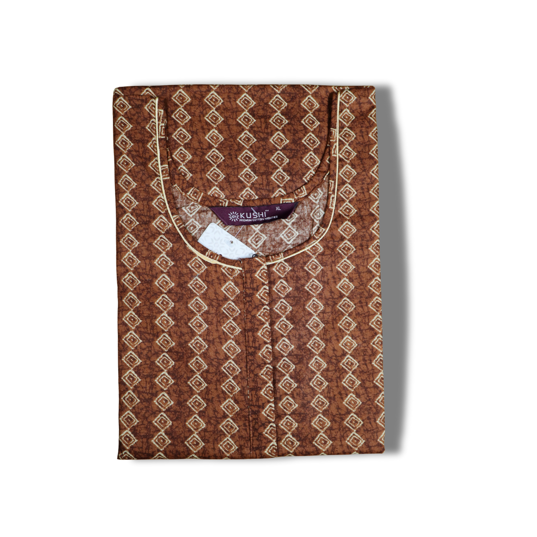 Maroon Geometric Print Cotton Nighty