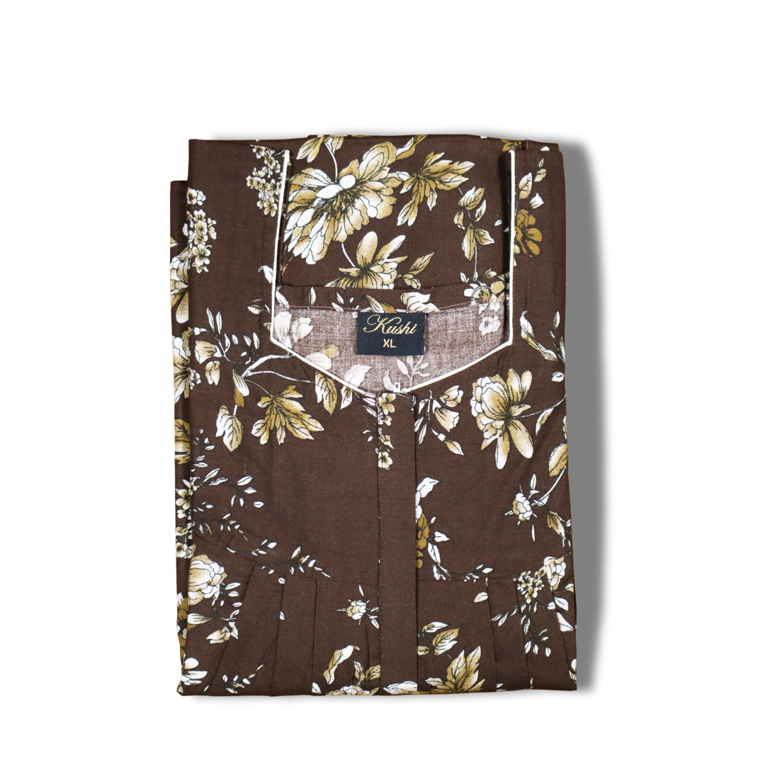 Maroon Floral Printed Cotton Nighty