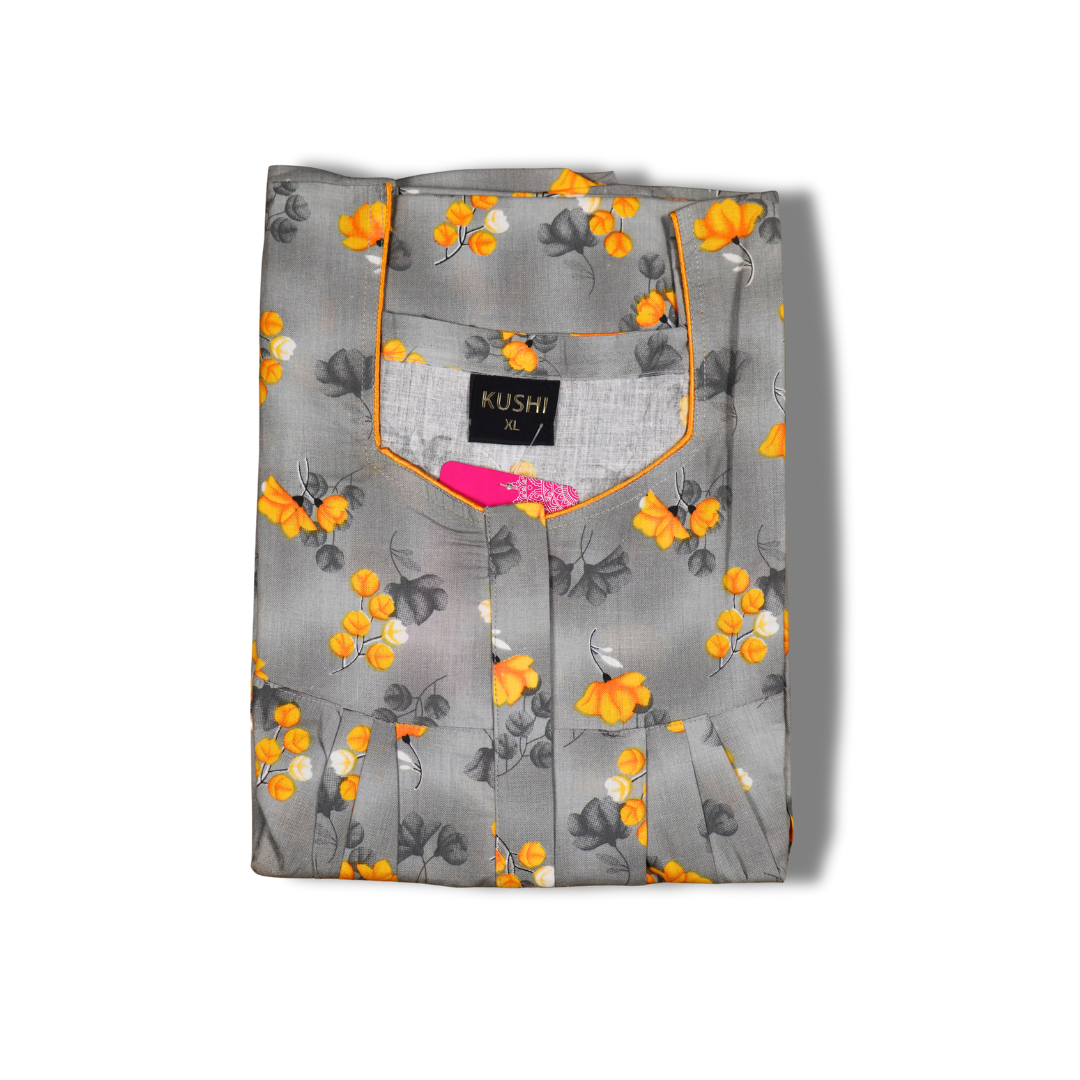 Light Grey Nighty with Blue Floral Print