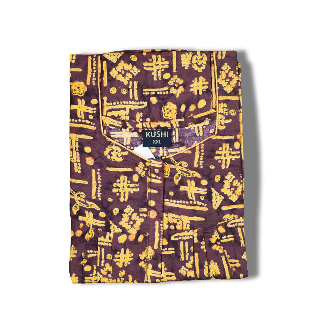 Black and Red Abstract Printed Nighty with Square Neck