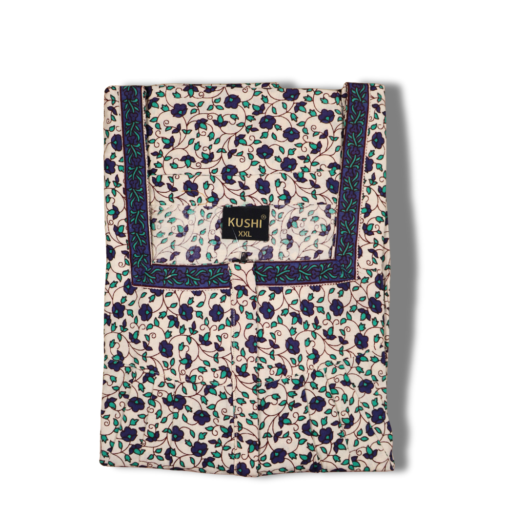 Jaipur Cotton Printed Nighty – Beige & Brown Floral