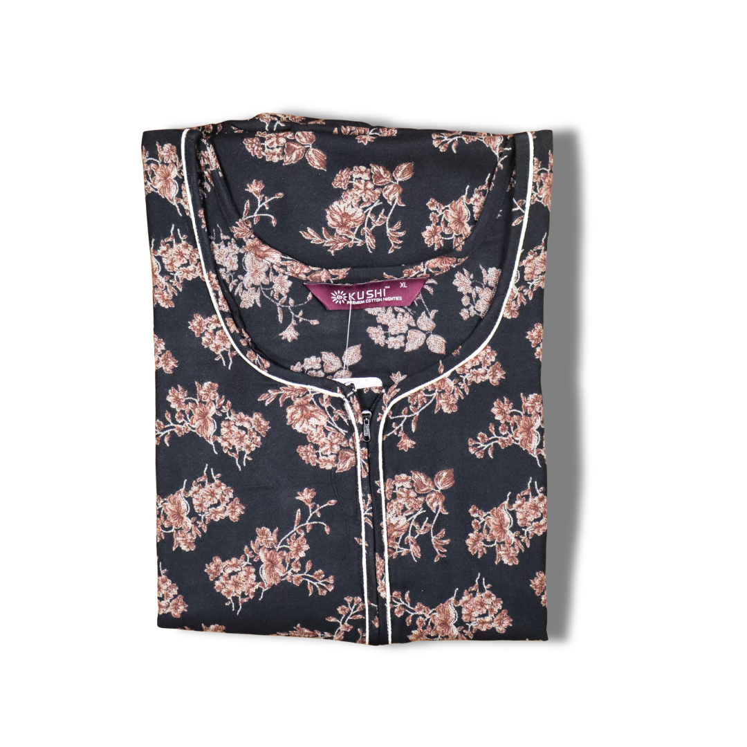 Elegant Navy Blue Floral Printed Nighty