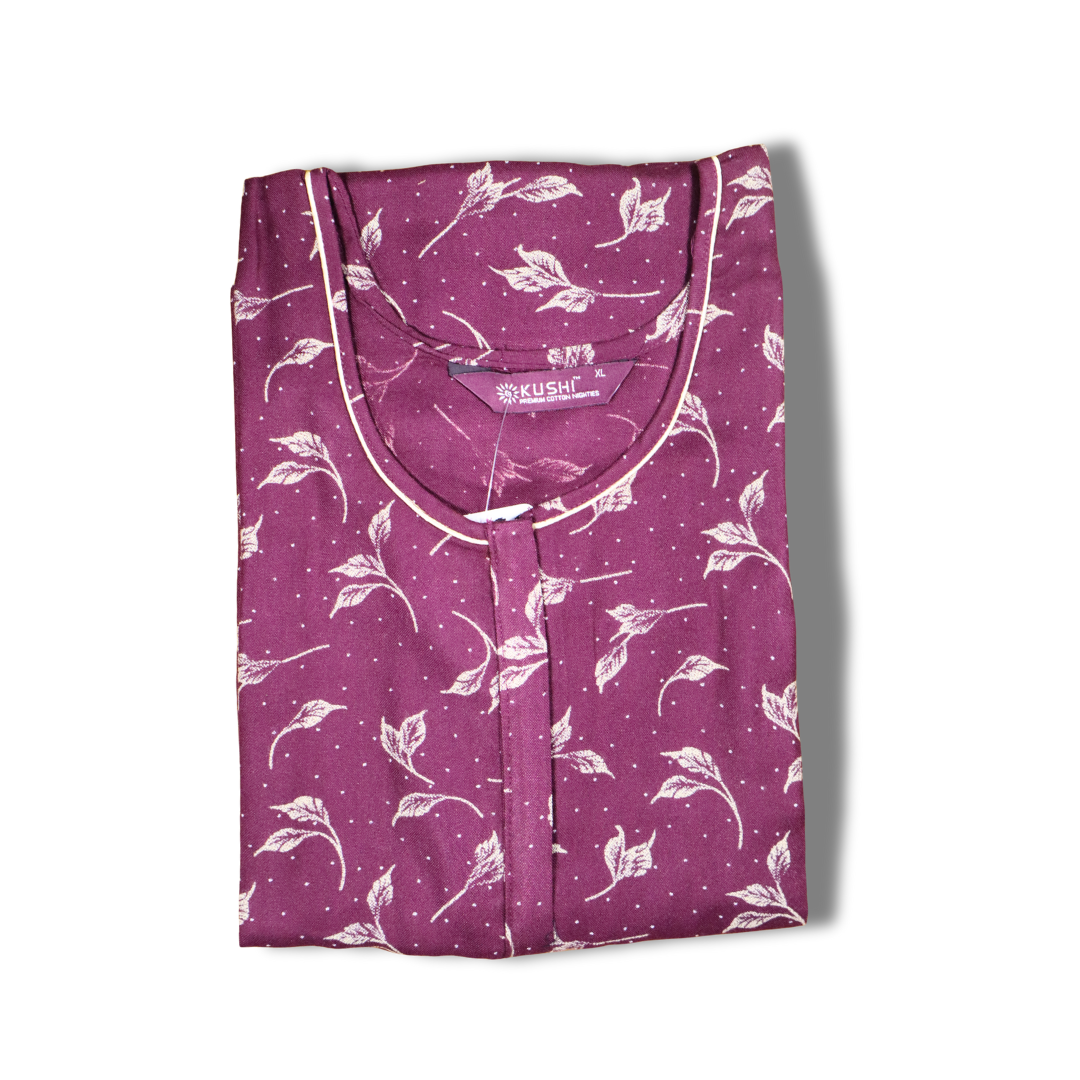 Elegant Brown Printed Cotton Nighty