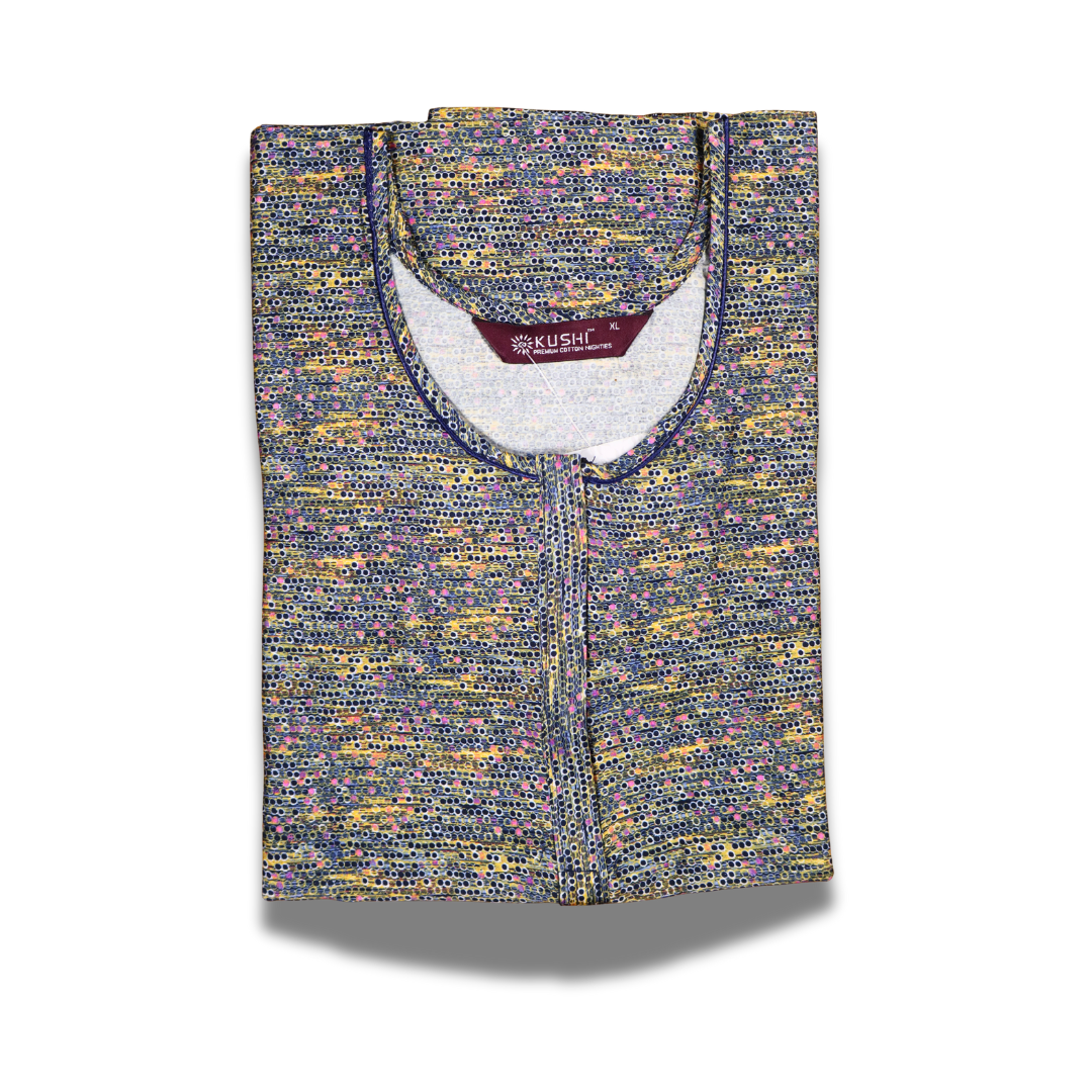 Mustard Yellow Abstract Printed Cotton Nighty