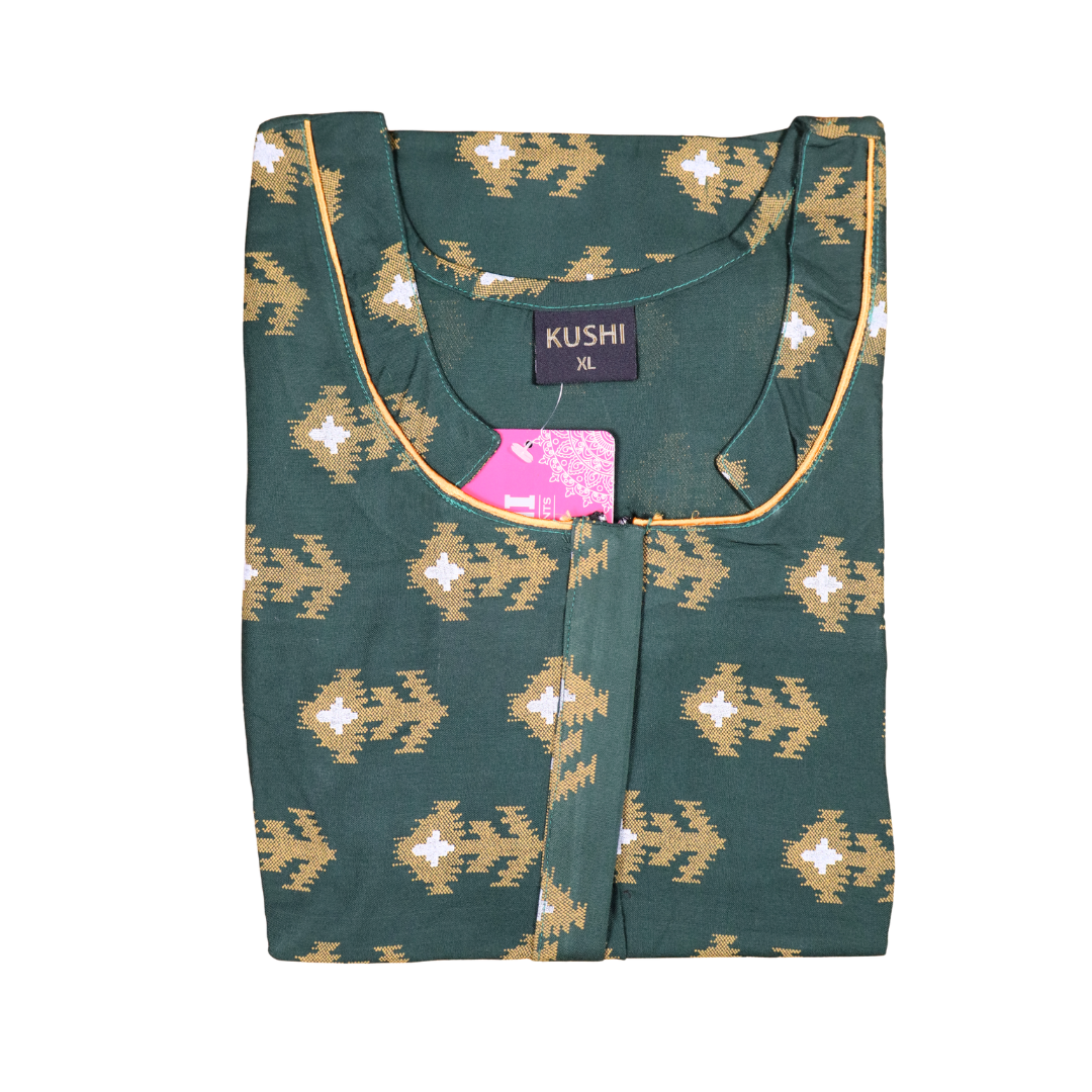 Rayon Heavy Nighty – Dark Brown with Grey Ikat-Inspired Print
