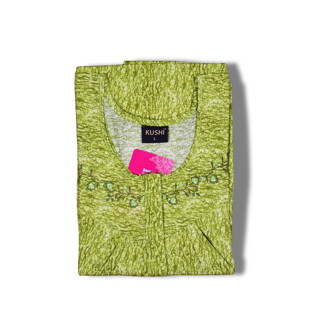 Fuchsia Pink Textured Nighty with Embroidered Scoop Neck