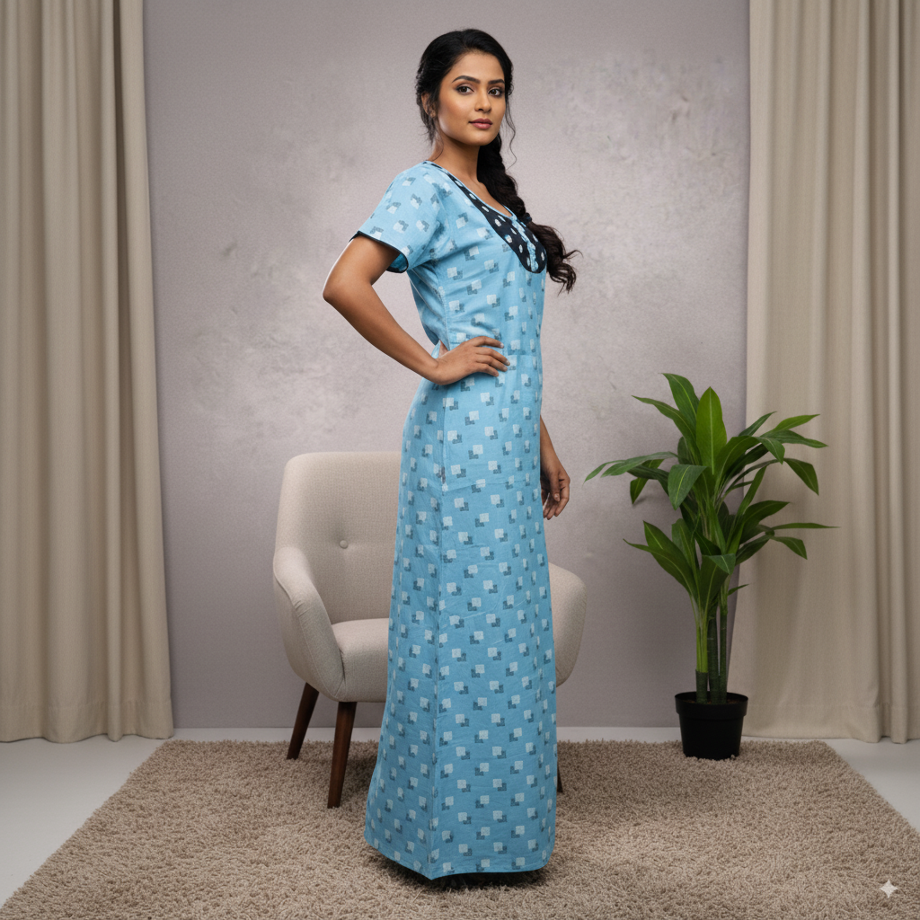 Satin Series – Sky Blue & Navy Nighty