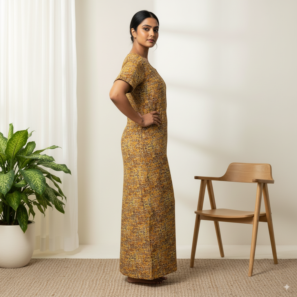 Mustard Yellow Abstract Printed Cotton Nighty