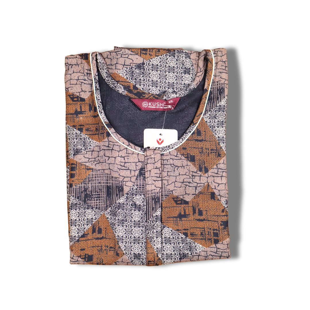 Rust & Maroon Diamond Pattern Cotton Nighty