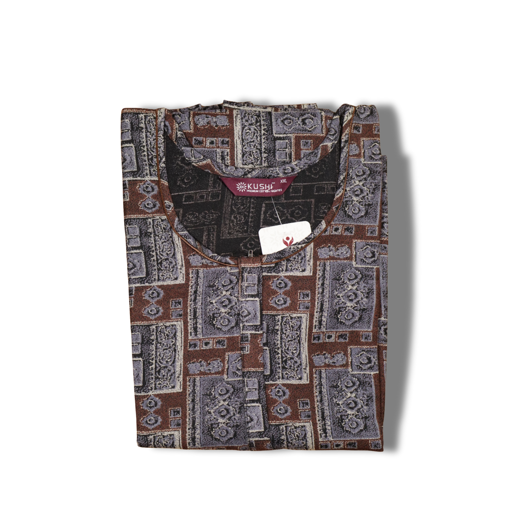 Maroon Geometric Printed Cotton Nighty