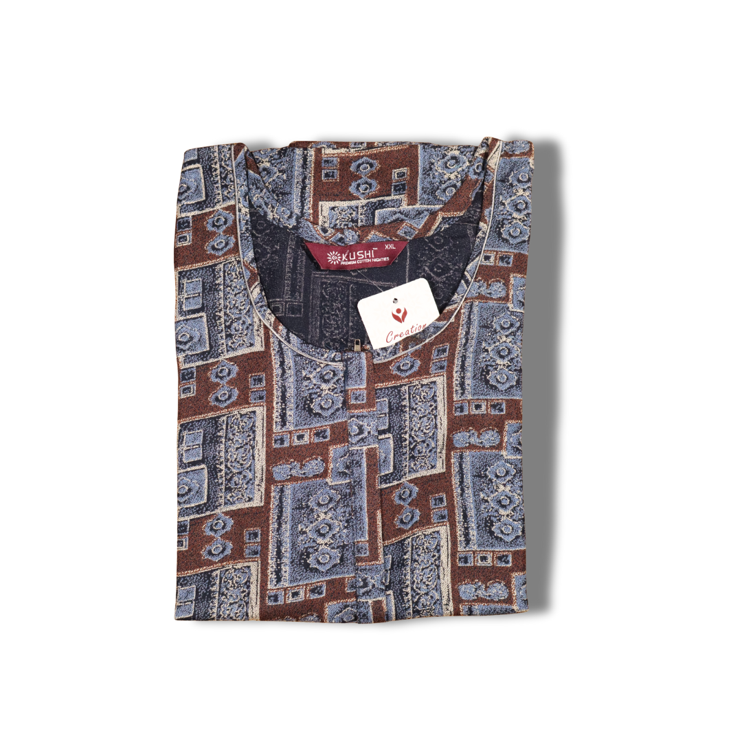 Maroon Geometric Printed Cotton Nighty