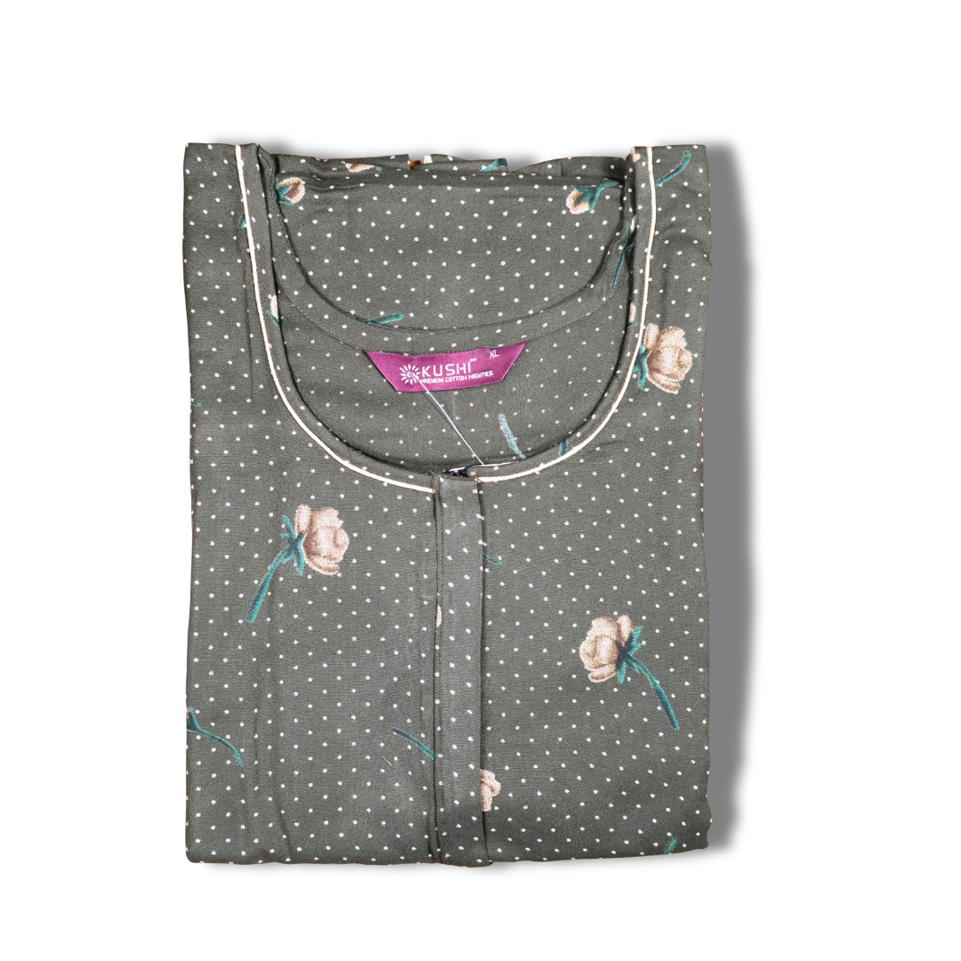 Women’s Brown Floral Printed Cotton Nighty