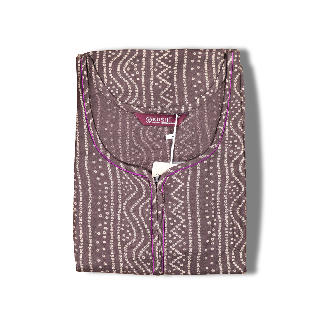 Cotton Printed Nighty – Terracotta Tribal Pattern