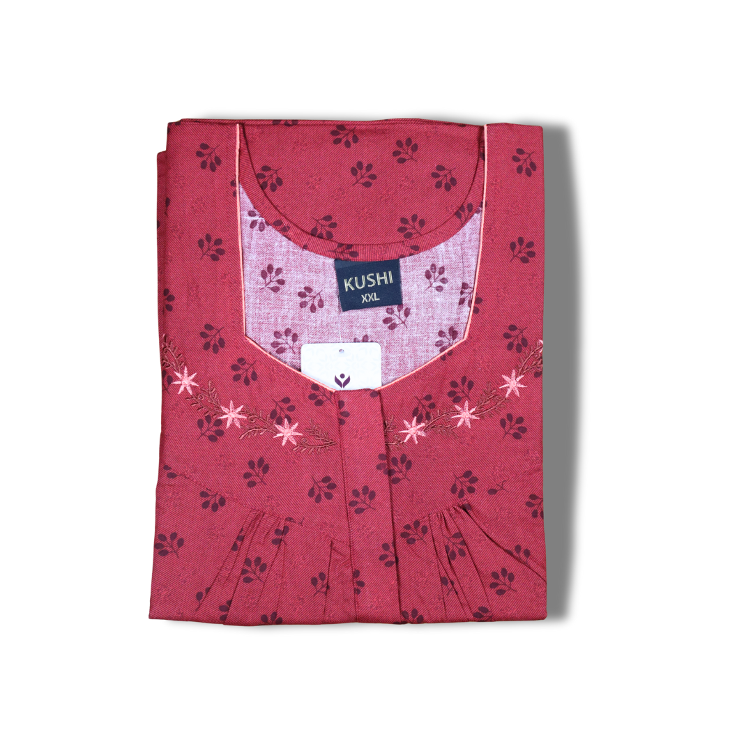 Elegant Teal Blue Cotton Nighty with Subtle Floral Prints
