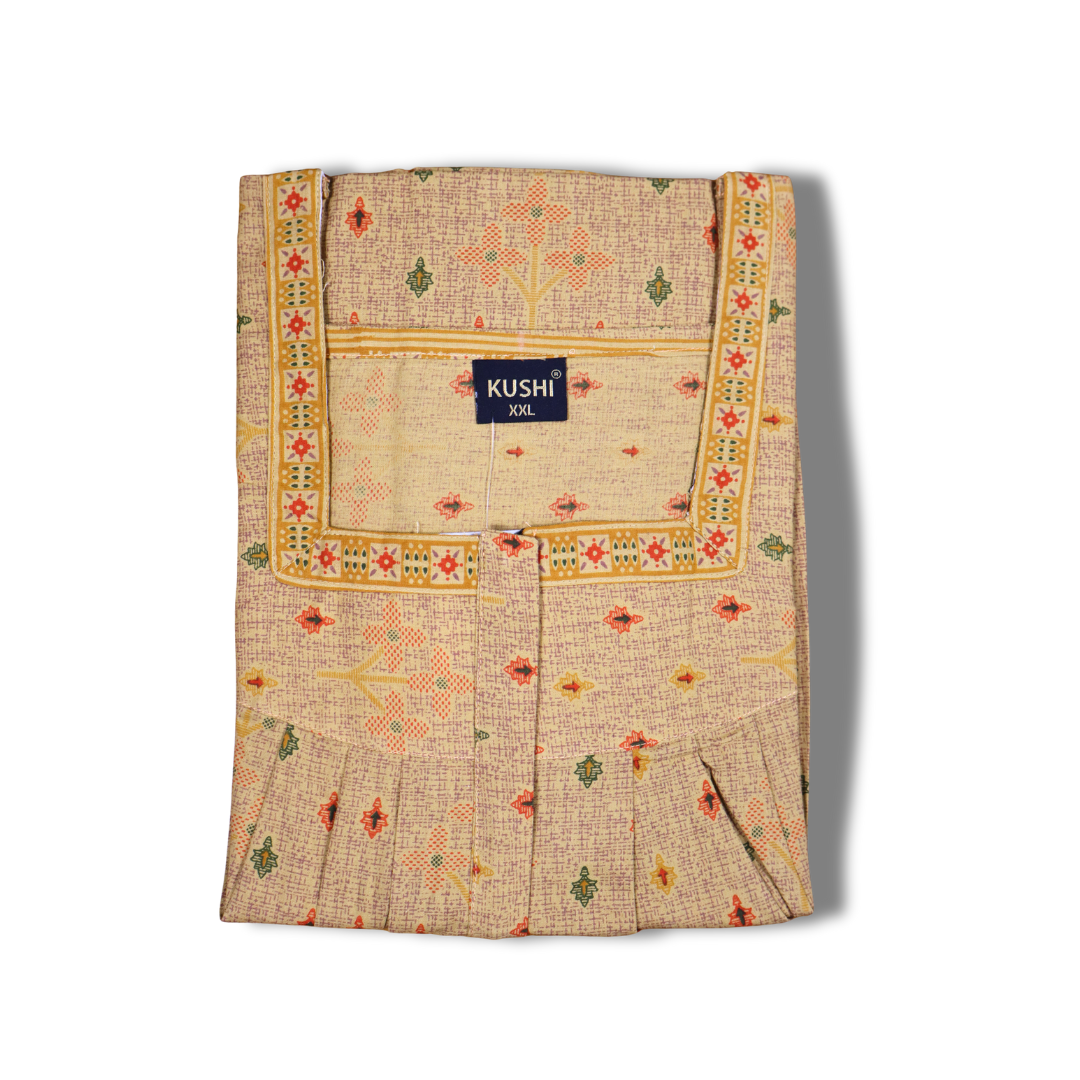 Light Peach Cotton Nighty with Orange Border Detailing