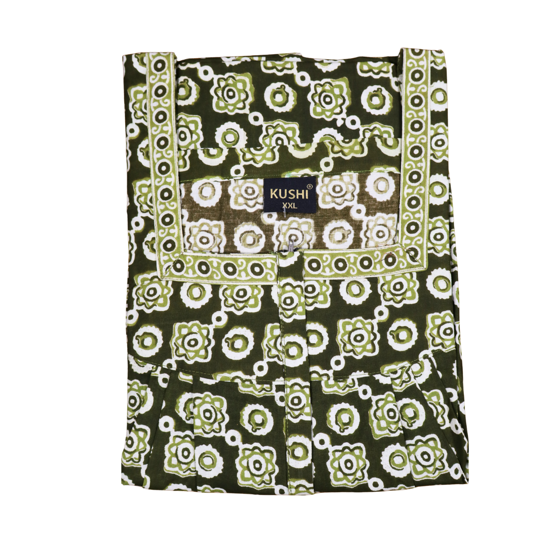 Jaipur Cotton Printed Nighty – Blue & White