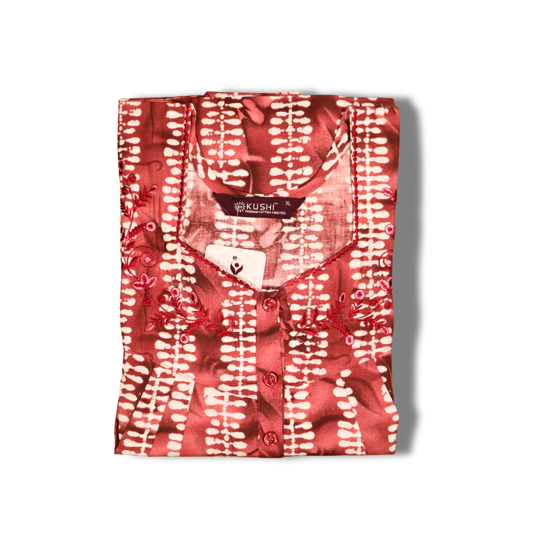 Premium Cotton Blue Tie-Dye Printed Nighty