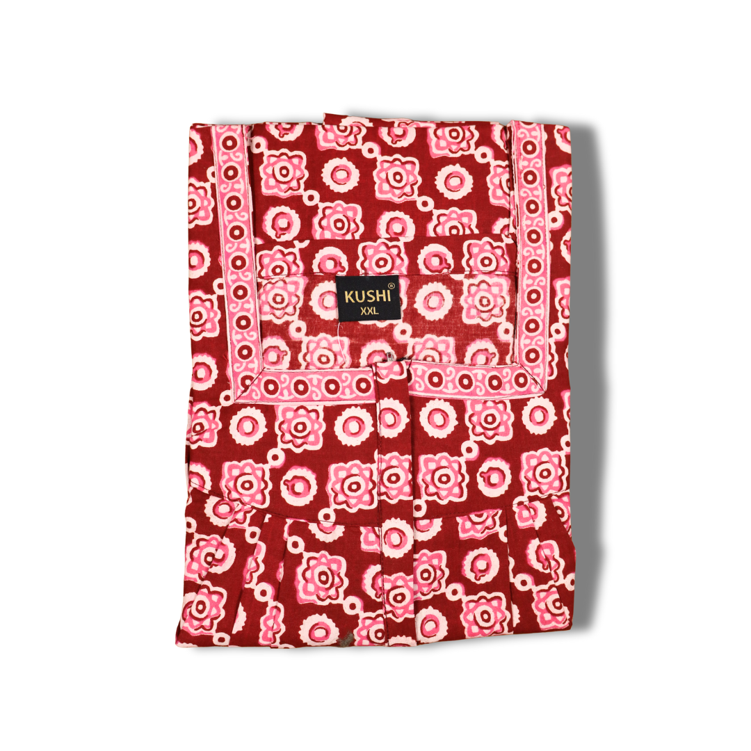 Jaipur Cotton Printed Nighty – Blue & White