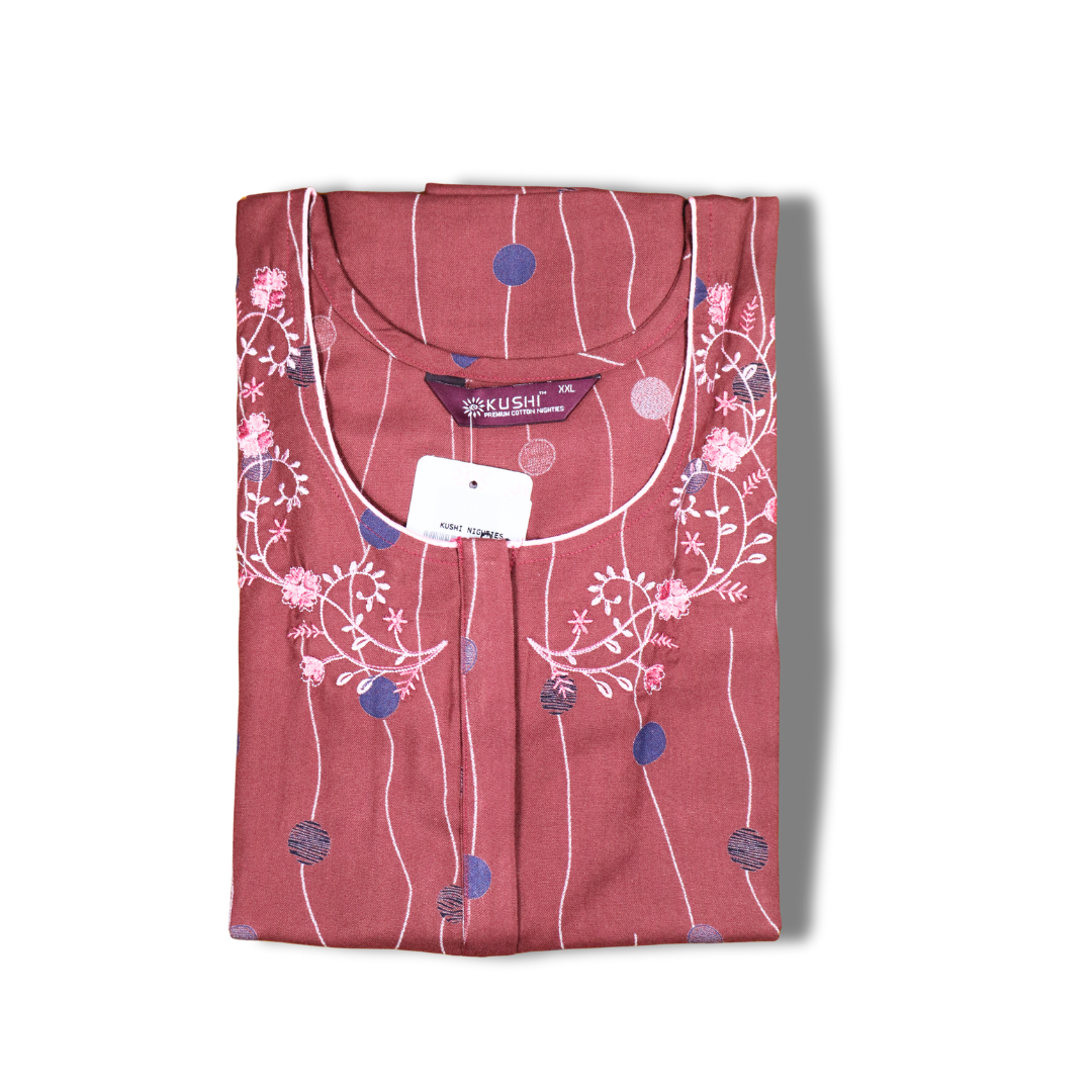 Premium Embroidered Green Floral Nighty