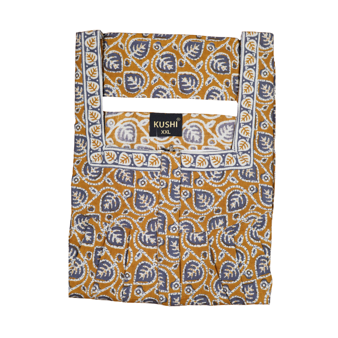 Jaipur Cotton Printed Nighty – Green with Red Floral Design