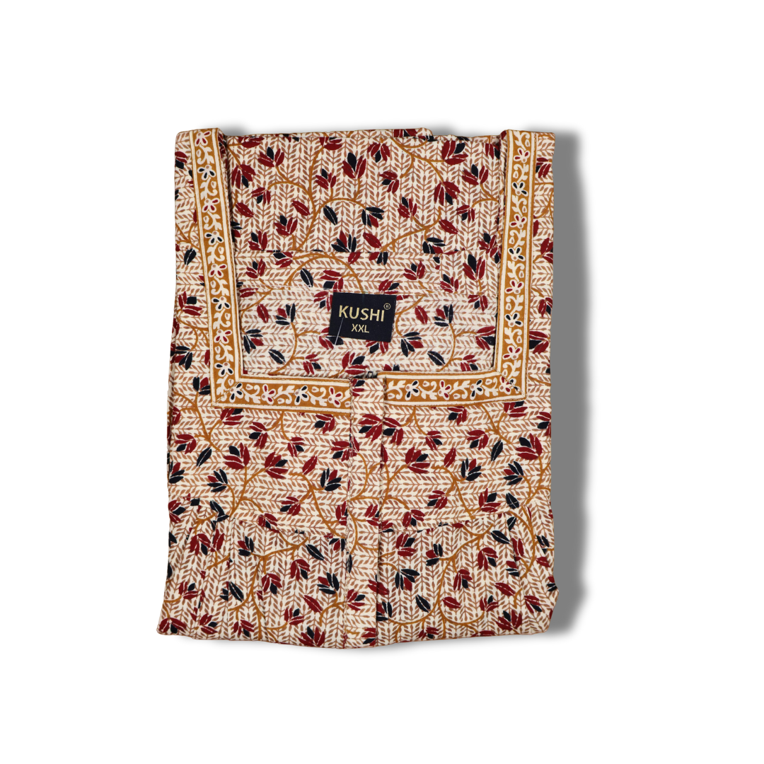 Mustard Yellow Floral Printed Cotton Nighty
