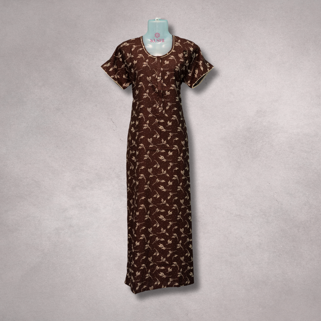 Elegant Brown Printed Cotton Nighty