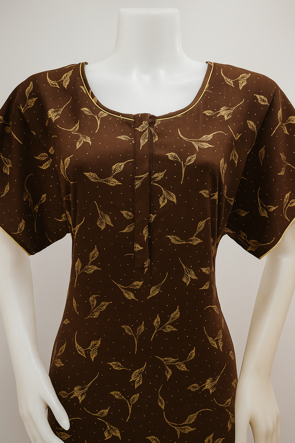 Alpine Cotton Nighty – Elegant Brown Floral Comfort Wear for Indian Women
