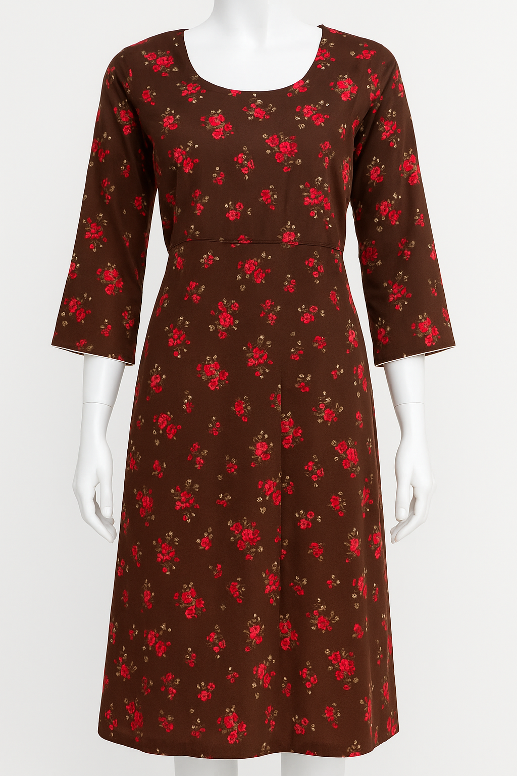 Cotton Feeding Kurti – Brown Floral with Hidden Zips