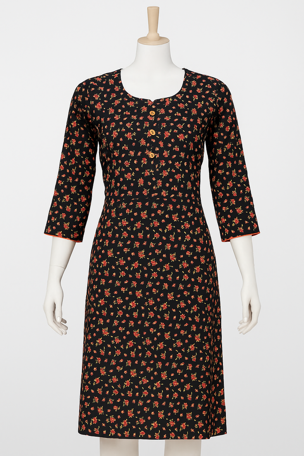 Cotton Feeding Kurti – Black Floral with Front Buttons & Hidden Zips