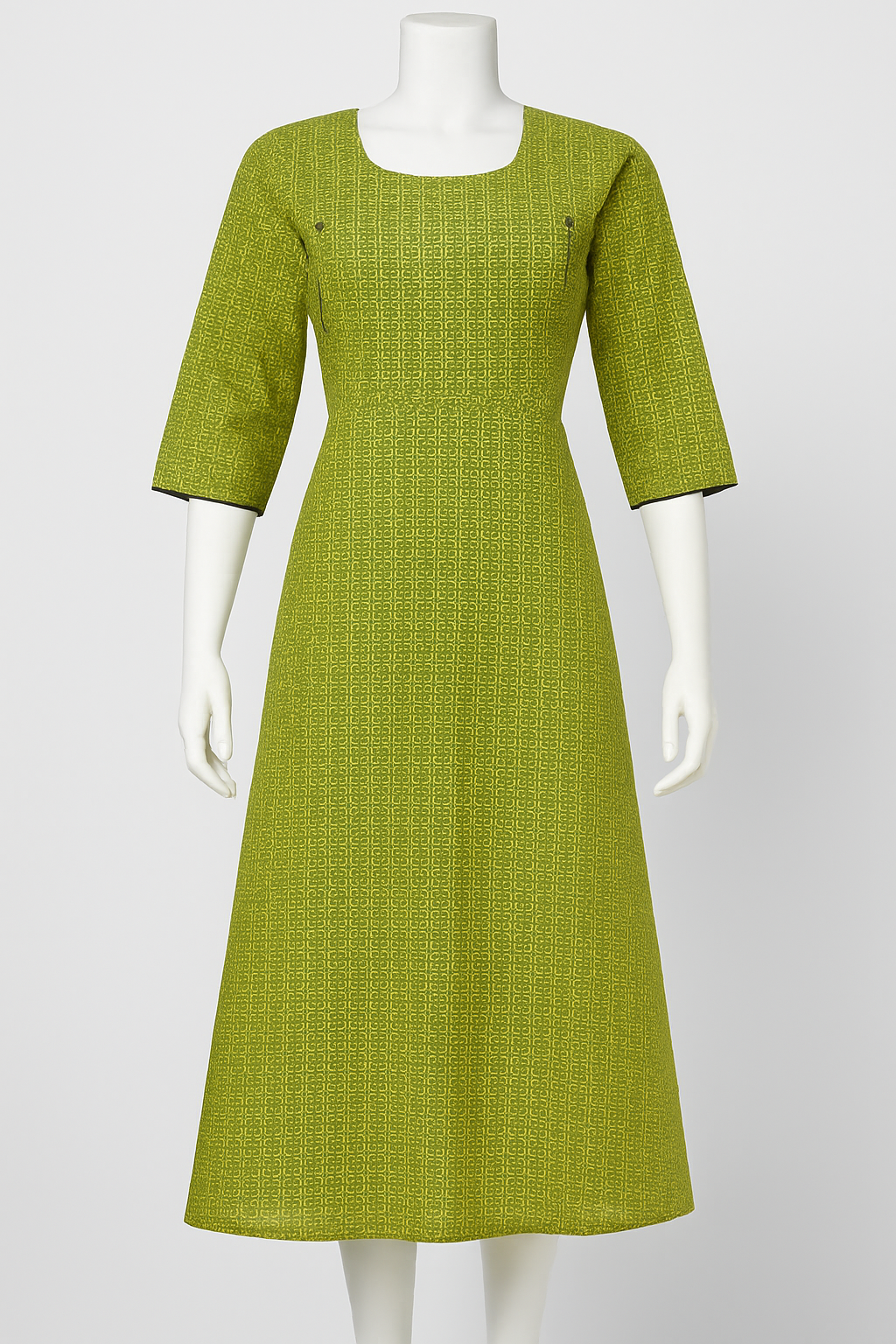 Olive Green Cotton Feeding Kurti – Subtle Geometric Print with Hidden Zips