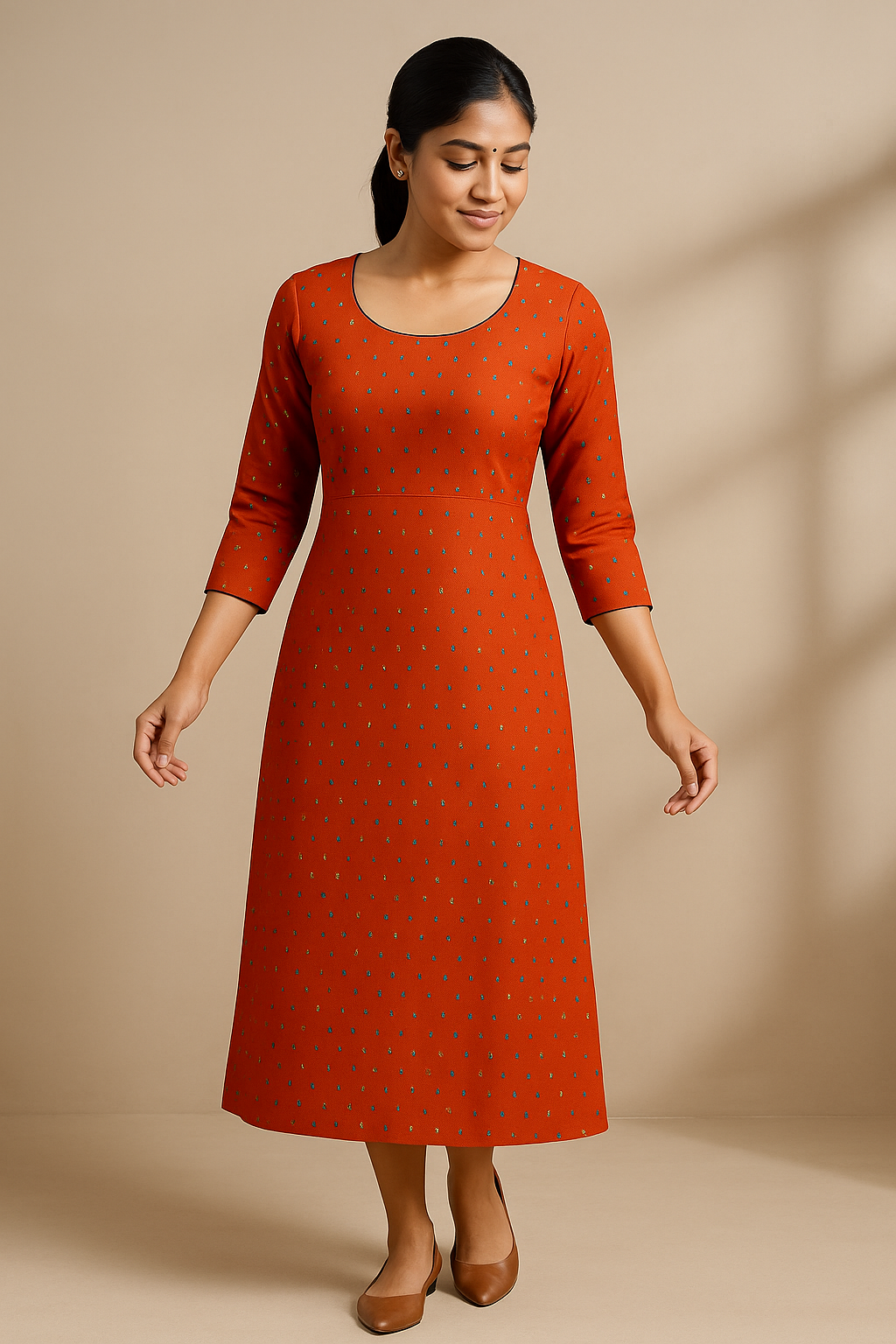 Cotton Feeding Kurti – Solid Rust Orange with Subtle Print & Hidden Zips