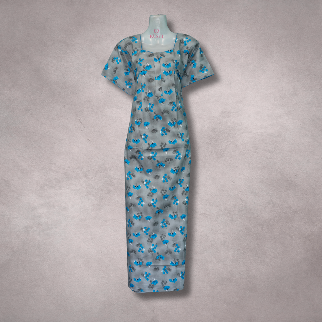 Light Grey Nighty with Blue Floral Print