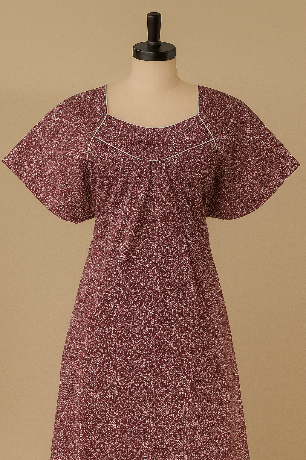 Classic Maroon Silver Cotton Nighty – Soft & Breathable